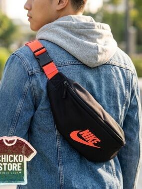 Authentic Nike Heritage Waistpack - Black with Bright Crimson/Neon Orange NWOT